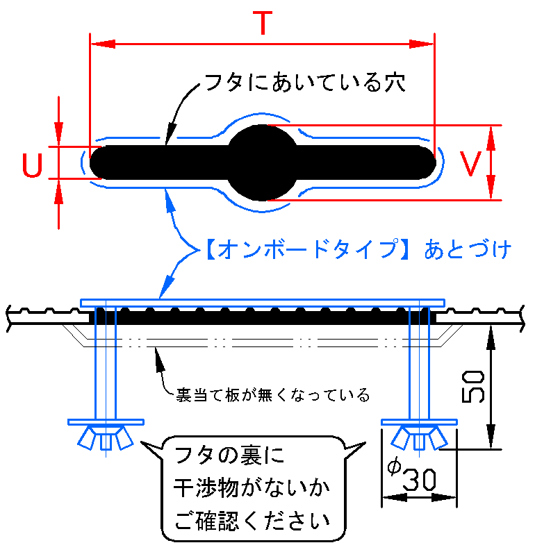 グリストラップの蓋用あとづけ取っ手【オンボードタイプ】あとづけの挿絵